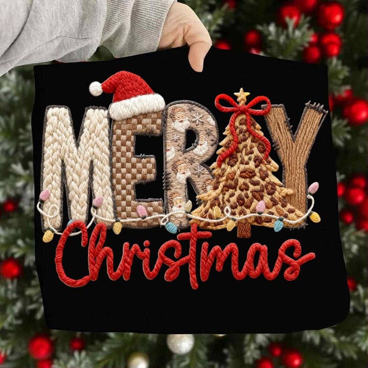 DLT Ecommerce - Wholesale T-Shirt (Graphic) - Women's - Leopard Merry Christmas Latch Hook Yarn Faux Crochet Shirt6