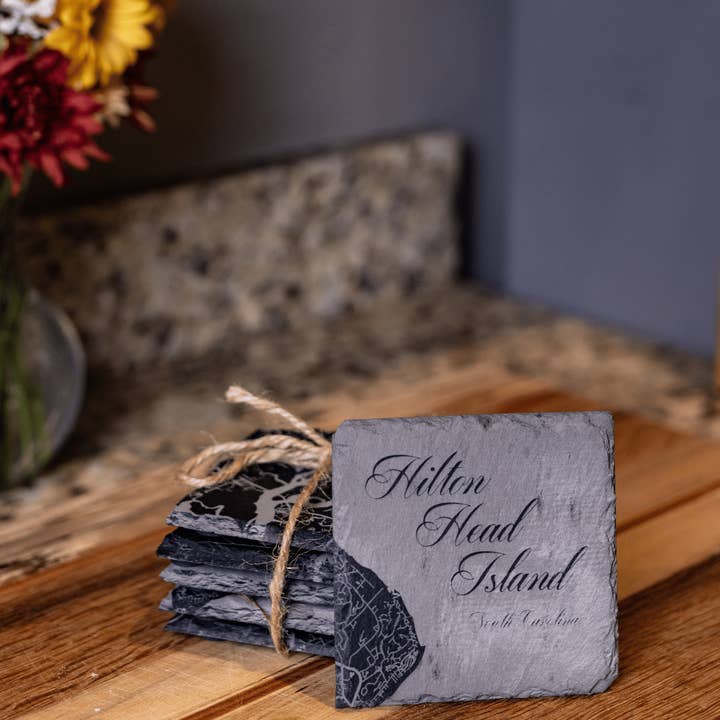 4 pack of 6 each Slate Square Coasters for wholesale by Fire & Pine