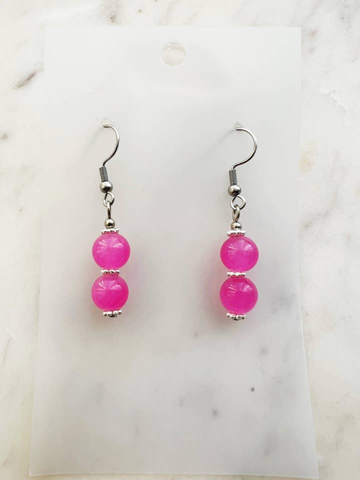 Pendientes de cuentas de vidrio vintage rosa caramelo para venta al por mayor de Carmen Miller Jewellery