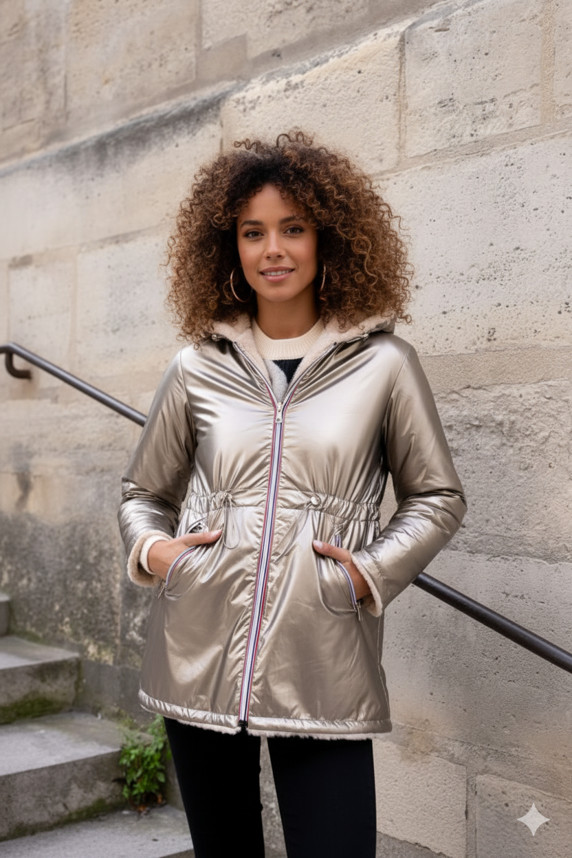 Attrait Paris - Vente Veste – femme - Veste en fourrure réversible à capuche GRANDE TAILLE0