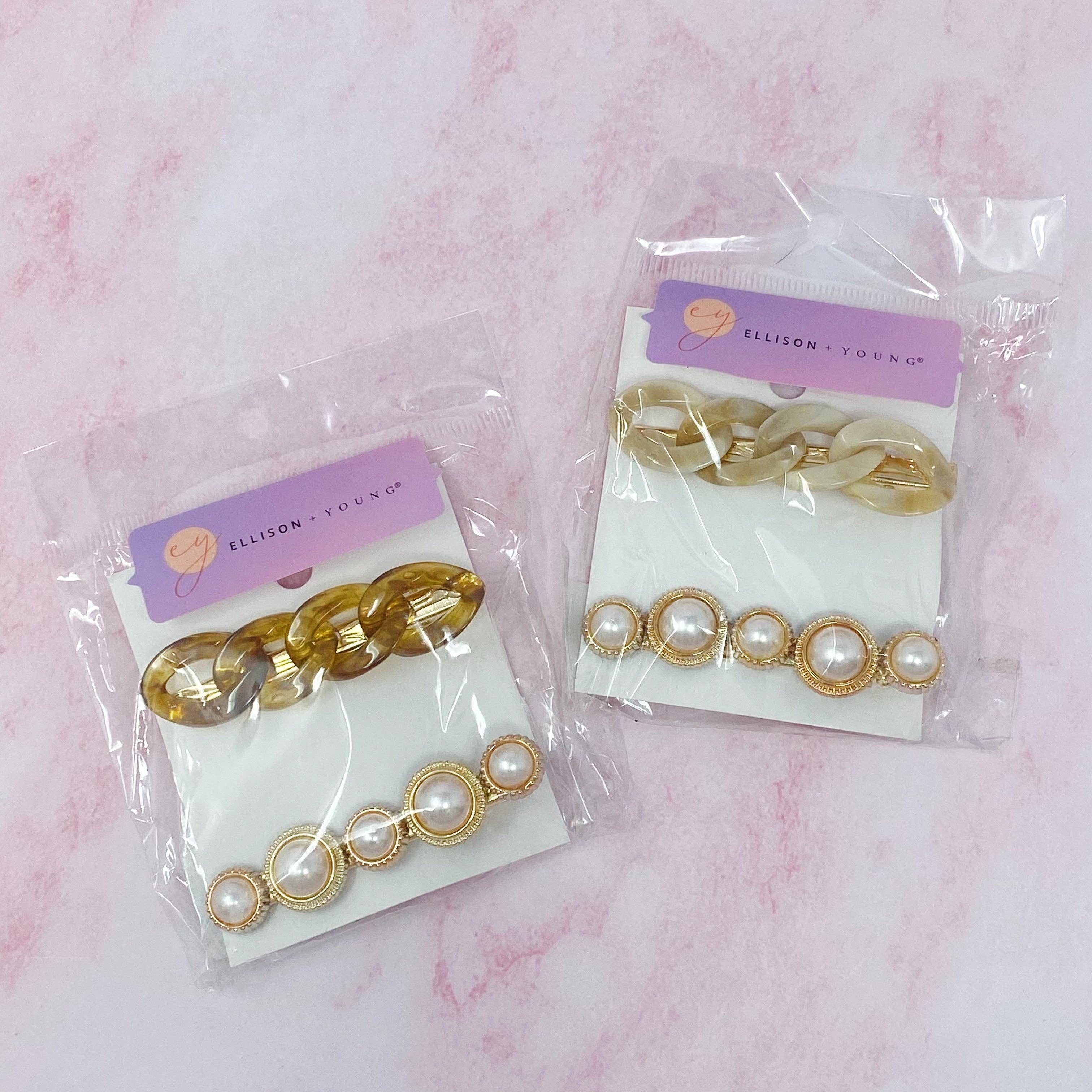 Ellison+Young - Wholesale Hair Accessories Set - Women's - Marble Chain And Pearl Hair Clip Set9