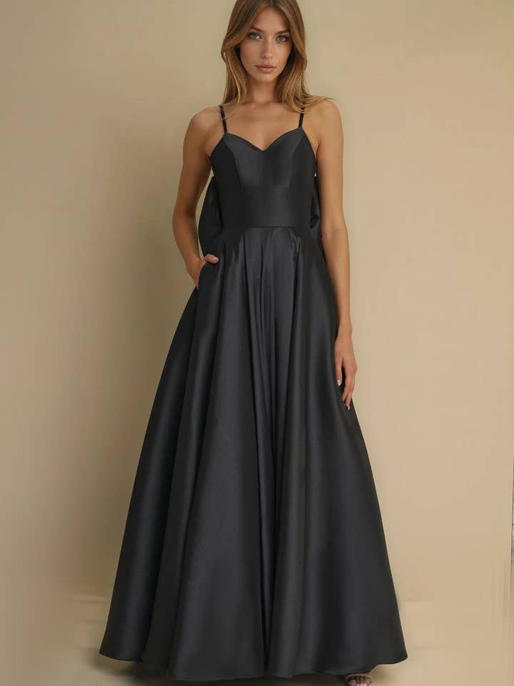 Lange Zwarte Prom Avondjurk met Striksluiting Achterkant voor wholesale door Kos Couture