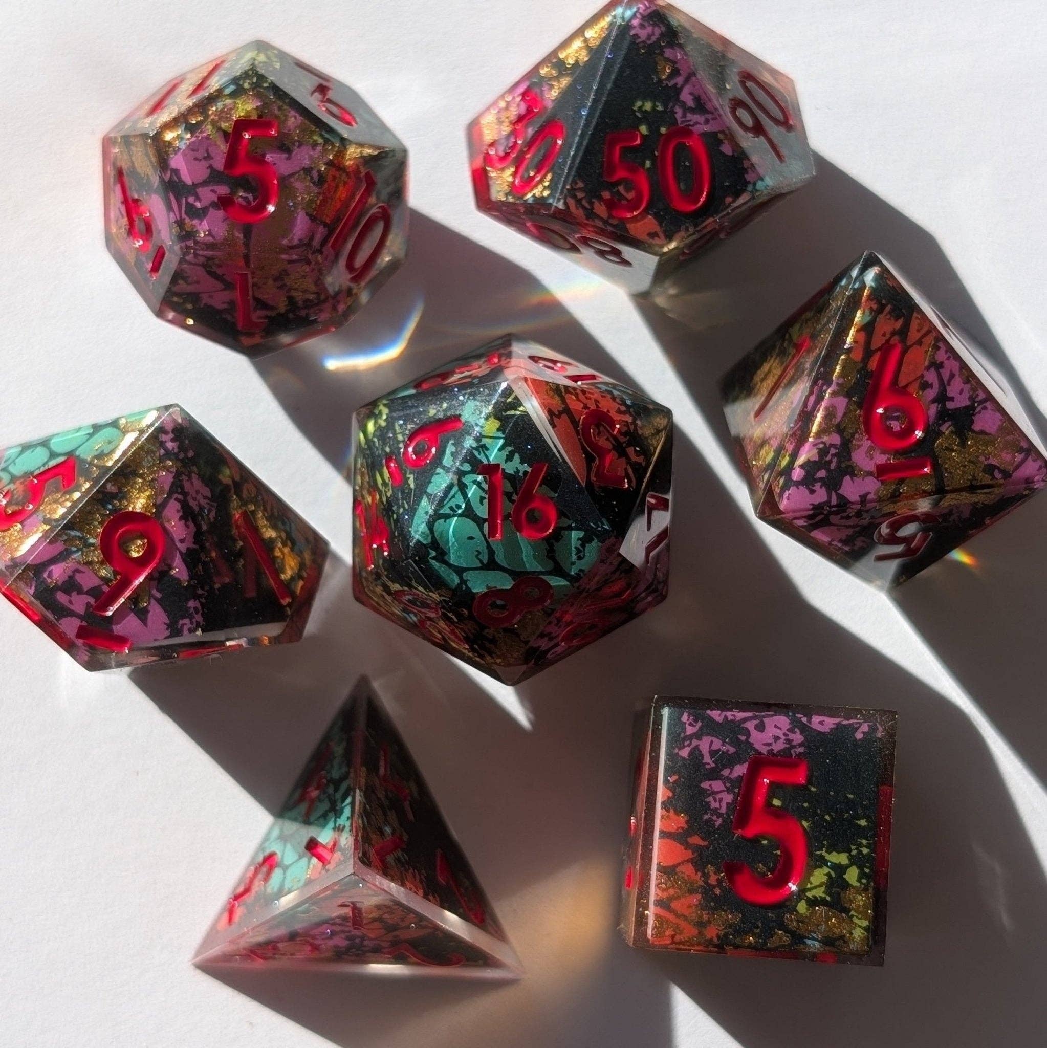EBONWOOD - Wholesale Dice - Runeburst - 7 Piece Luxury D&D Dice Set2
