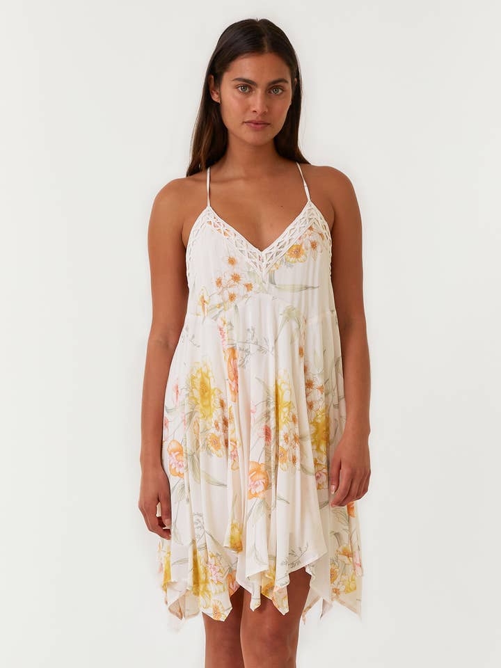 Floral V Neck Handkerchief Mini Dress for wholesale by Lovestitch