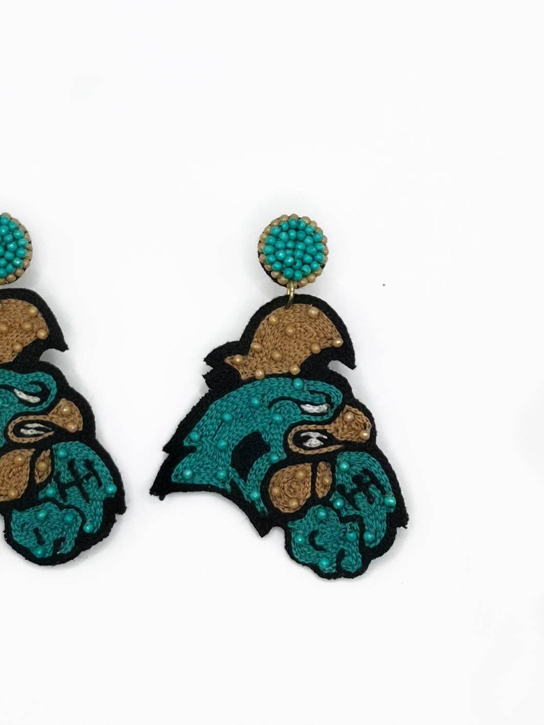 The Pearled Panther - Wholesale Dangle Earrings - Coastal Carolina University Beaded Statement Earrings, Rooster, Chauncey, College Football, Tailgate Fashion, Game Day, handmade earrings1