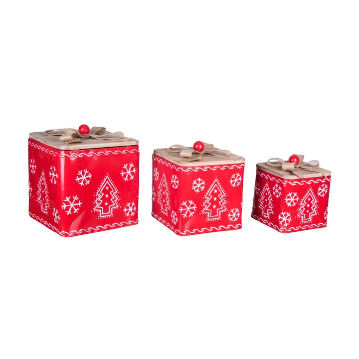 Transpac - Wholesale Christmas Decoration - Metal Embossed Design Christmas Boxes S/3