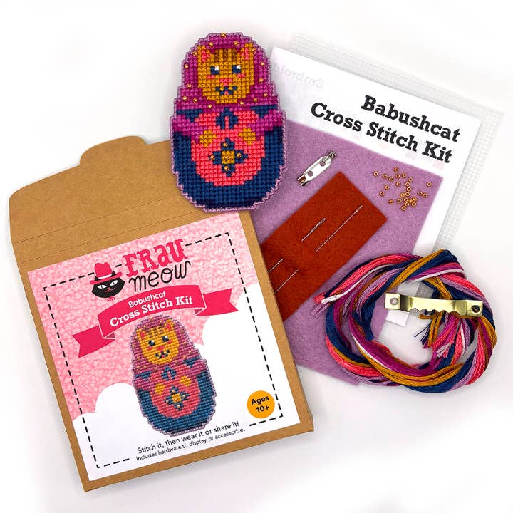 Babushcat Cross Stitch Kit for wholesale by Frau Meow