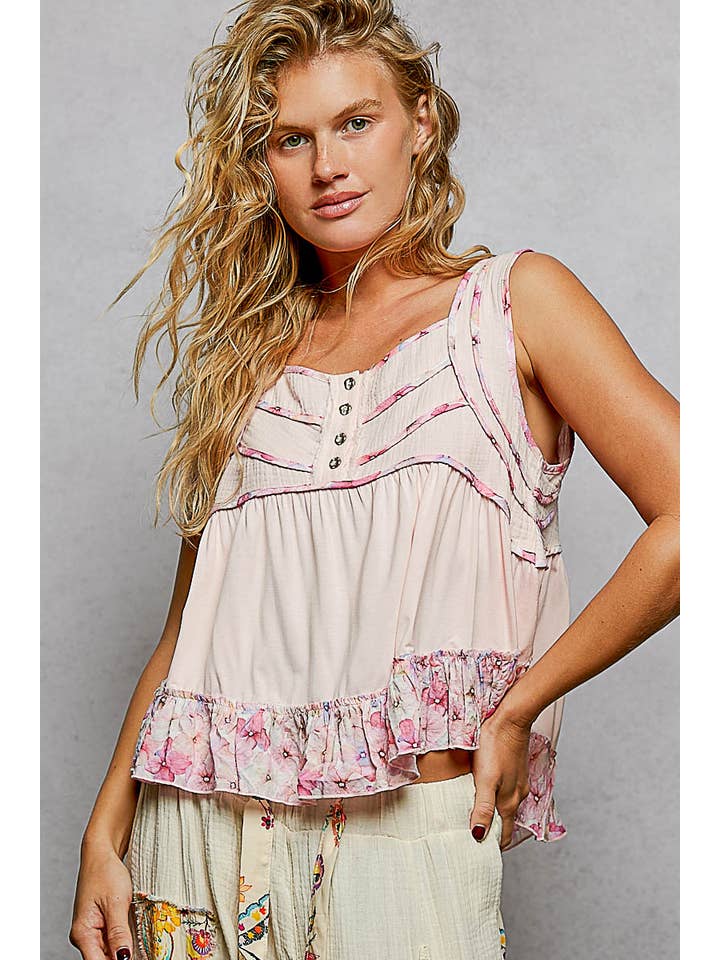 Pol Clothing - Wholesale Tank Top - Women's - Square Neck Soft POL Jersey Floral Trim Boho Tank Top10