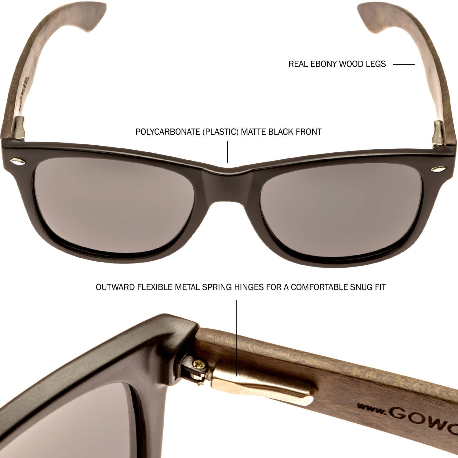 GOWOOD - Wholesale Sunglasses - Unisex - Ebony Wood Sunglasses with Black Polarized Lenses3