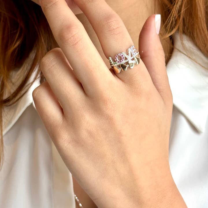 Love & Hearts Ring – 925 Sterling Silver & 10K Gold-Laminate for wholesale by QURI