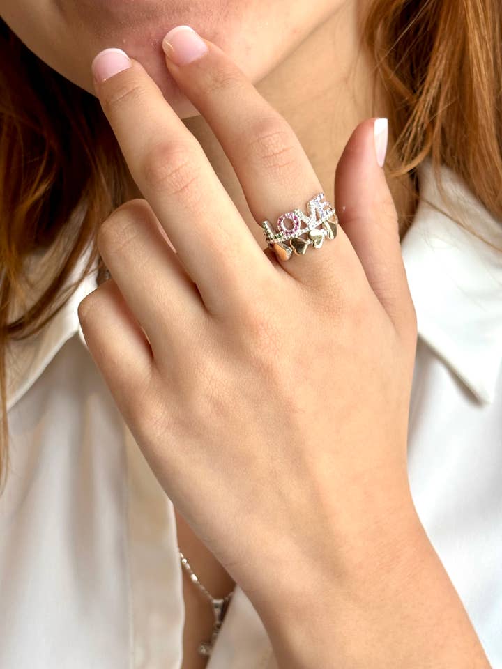 Liefde & Harten Ring – 925 Sterling Zilver & 10K Goud-Laminaat voor wholesale door QURI