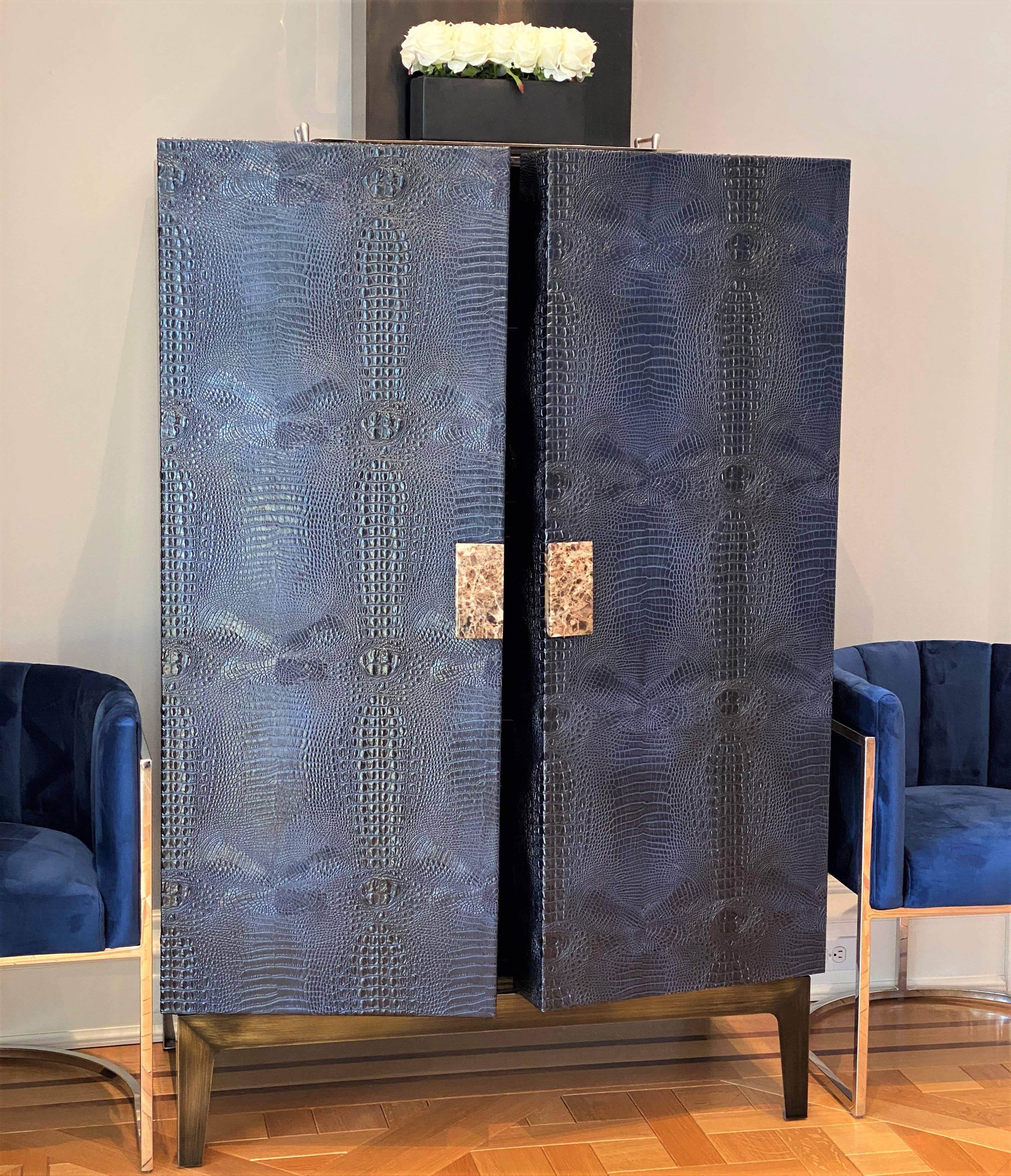 One Preevay Luxury Home Furniture & Decor - Wholesale Cabinet - Louis XIV Inspired Faux Crocodile Armoire | Marble Handle Pulls | One Preevay2