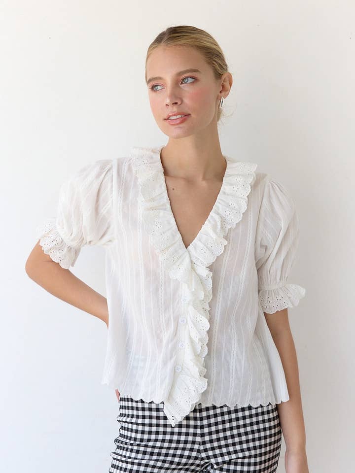RAISONNEL - Wholesale Blouse - Women's - V-NECK RUFFLE BLOUSE - RT1017