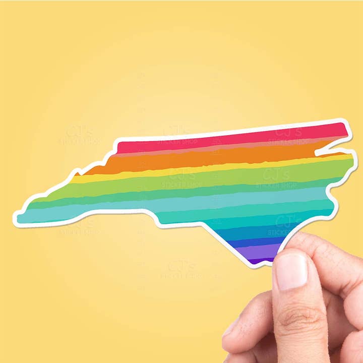 North Carolina Rainbow State Sticker Vinyl Decal for wholesale by CJ's Sticker Shop