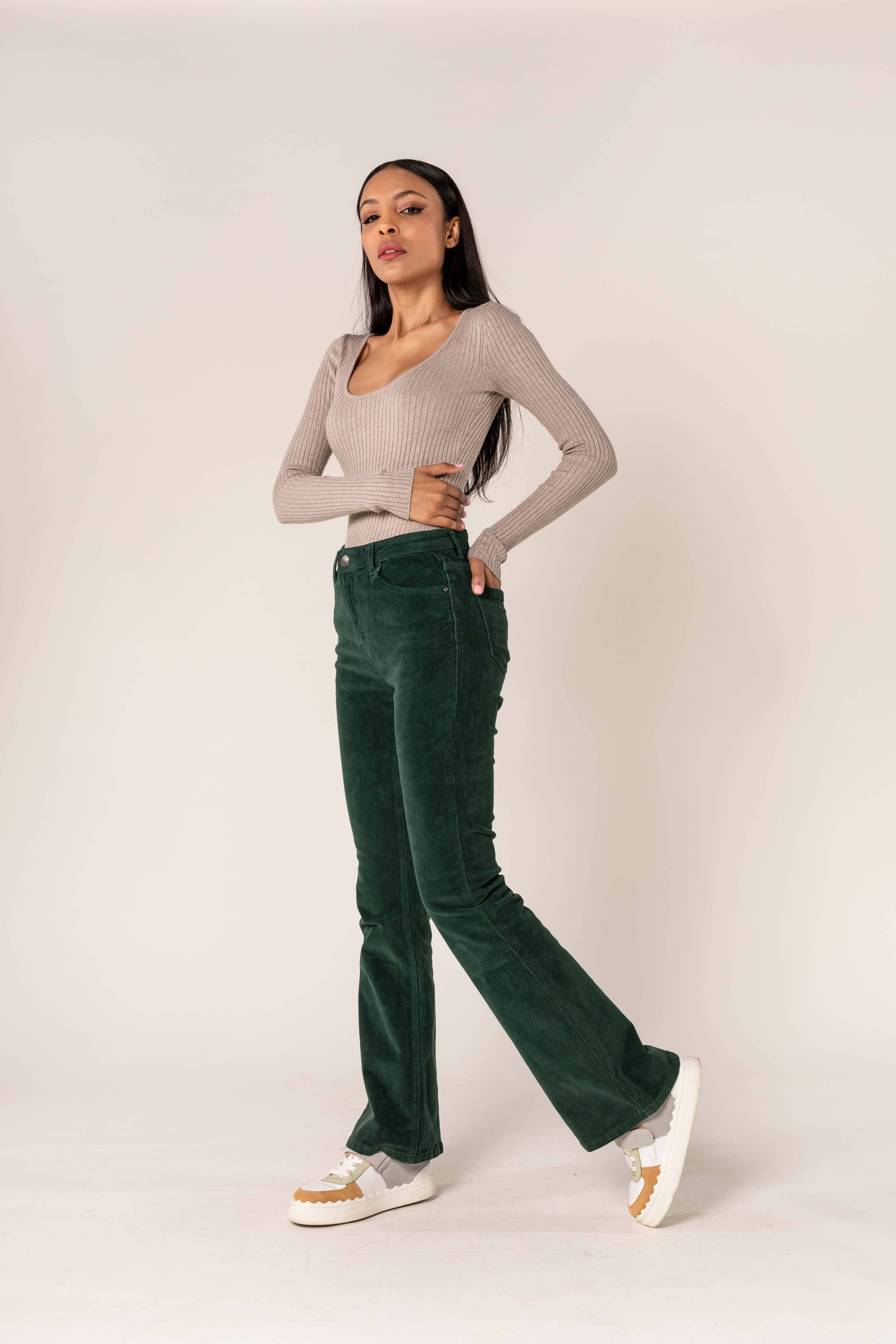 Nina Carter - Wholesale Pants - Women's - Bootcut High Waist Corduroy Back to School J22126