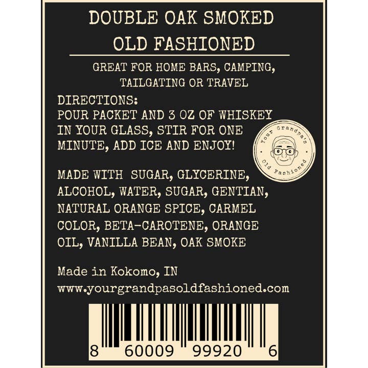 Your Grandpa's Old Fashioned - Wholesale Cocktail mix/syrup - Double Oak Smoked Old Fashioned Cocktail Mix - Just Add Bour4