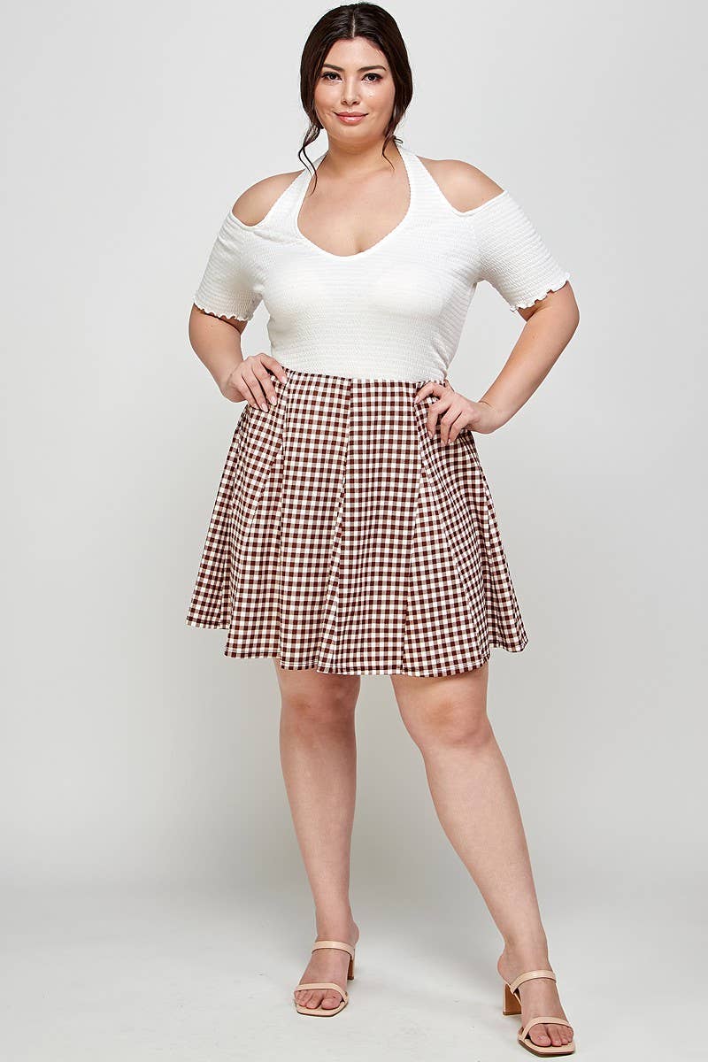 Haute Fox Plus Size & Contemporary - Wholesale Skirt - Women's - Plus Size Skirt A Line Gingham Check Print - KY18000-SK7