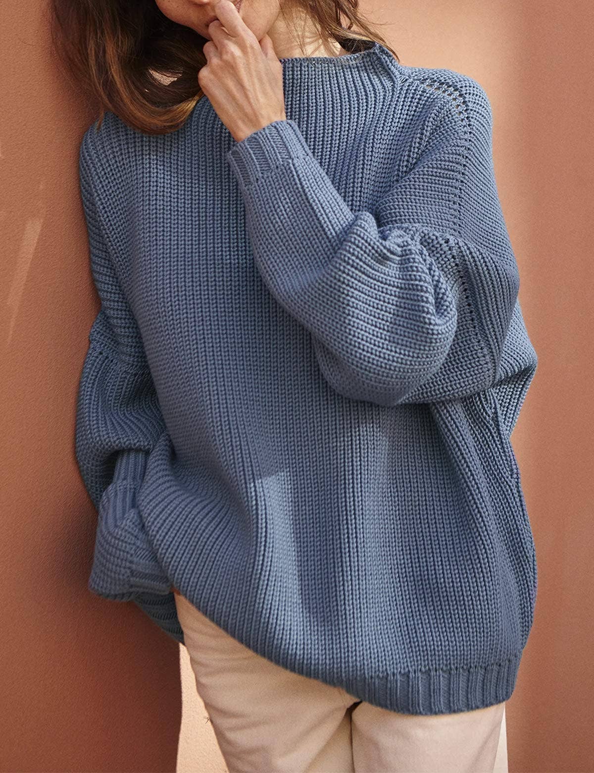 Chicto – Großhandel Strickpullover – Damen – Damen Oversized Pullover Fledermausärmel Stehkragen Jumper Oberteile10