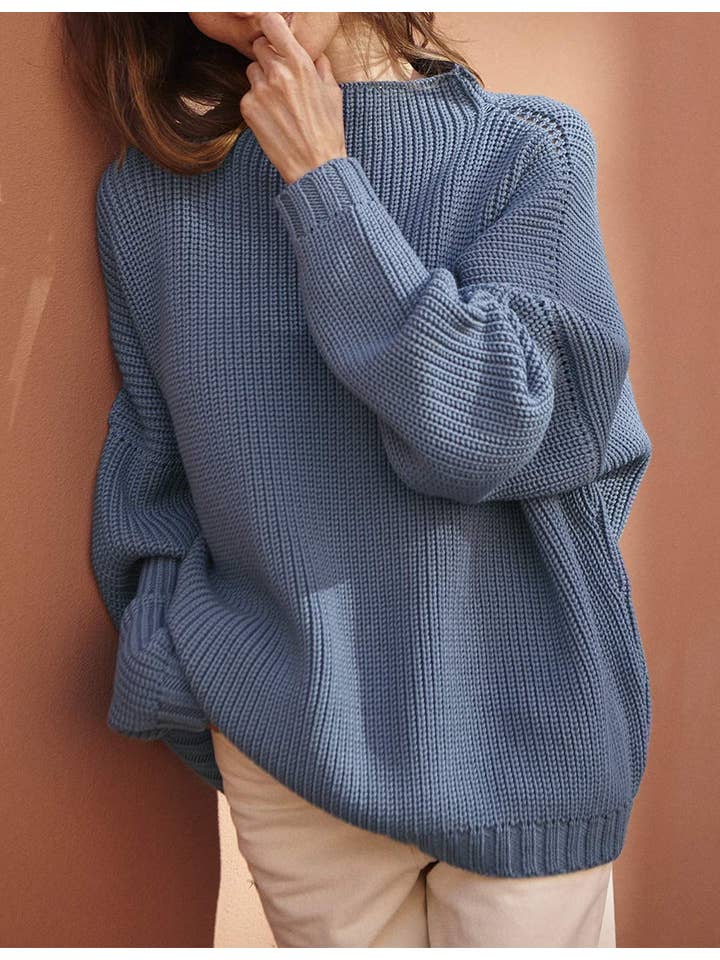 Chicto – Großhandel Strickpullover – Damen – Damen Oversized Pullover Fledermausärmel Stehkragen Jumper Oberteile10