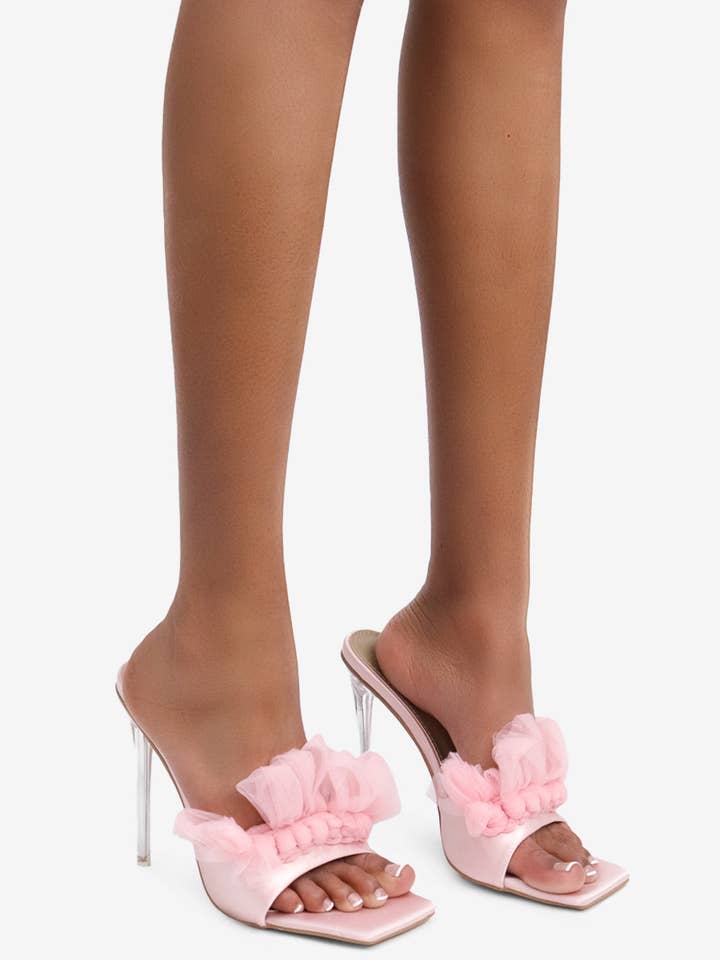 Lemonade Shoes - Wholesale High Heels - Women's - MADE YOU LOOK - Satin Ruffle Square Toe Heel, Clear Stiletto15