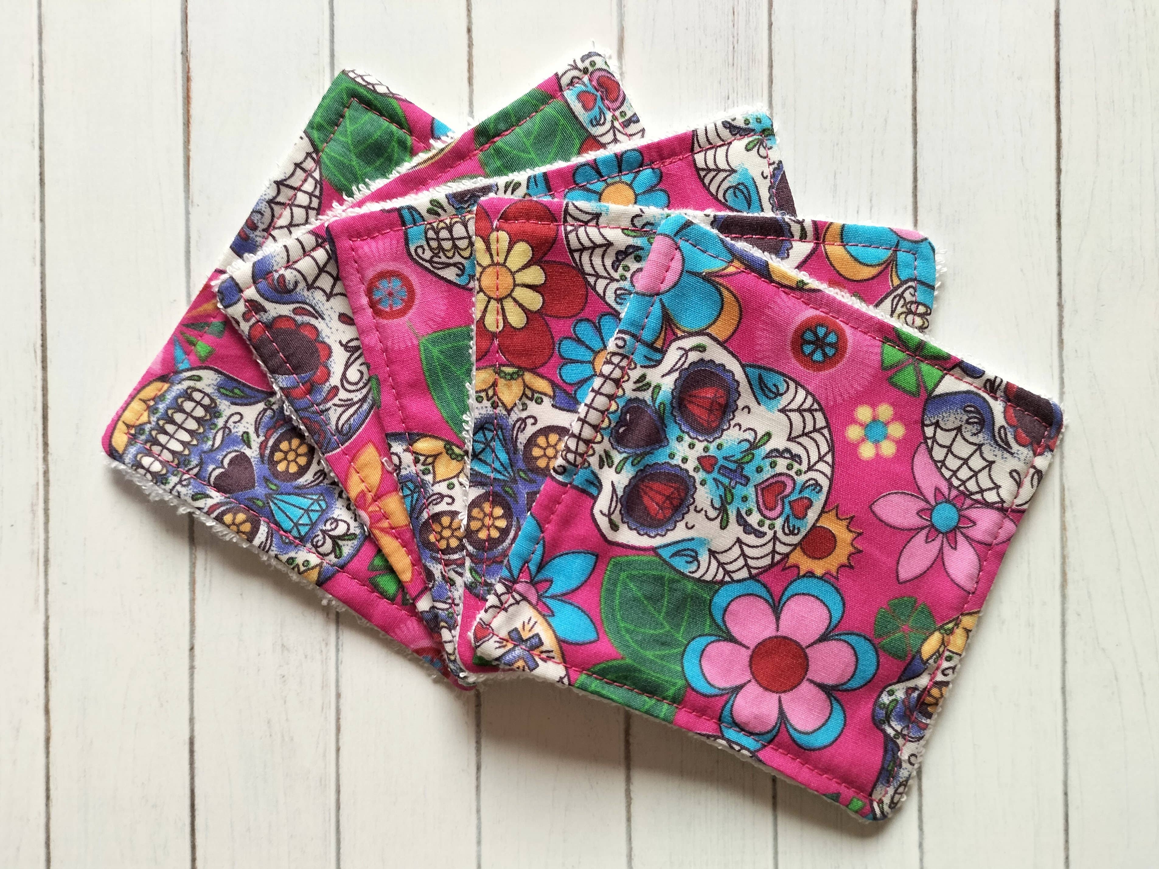 Hannah and me – Toalhetes para rosto e corpo por atacado – Toalhetes de bambu com caveiras de açúcar, panos de rosto reutilizáveis6