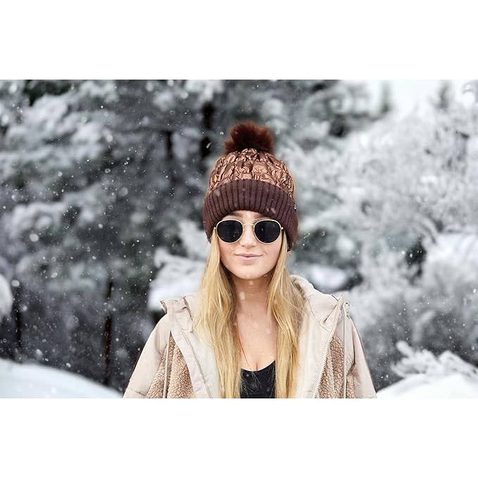 Funky Junque - Wholesale Beanie - Women's - Puffer Faux Fur Pom Beanie - Bronze