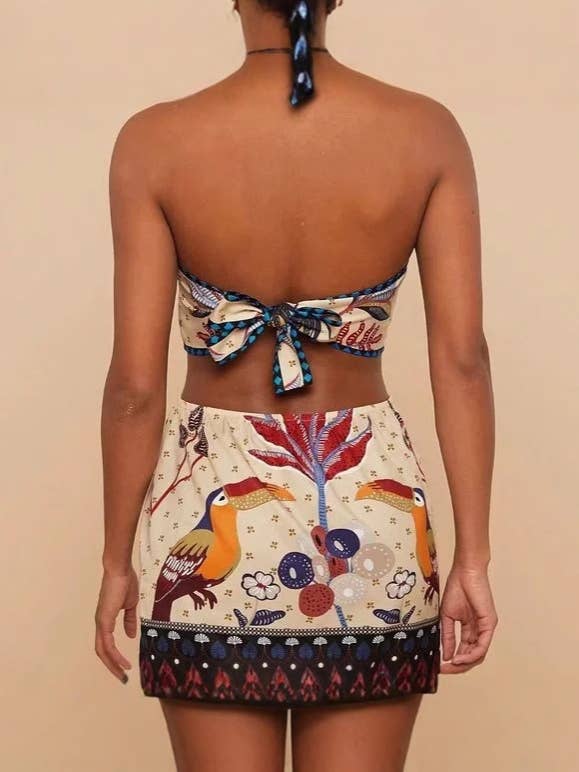 Decor Halterneck Palm Tree Print Boho Cutout Mini Dress for wholesale on Faire1