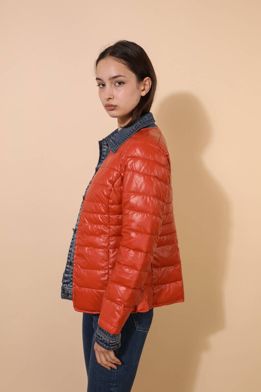 Attrait Paris - Wholesale Pufferjack - Dames - Kenza metalen jeansjack van twee materialen46