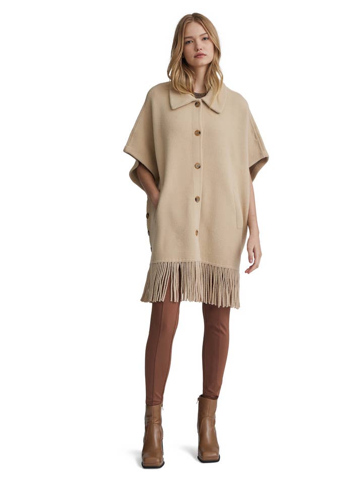 NVLT - Wholesale Coat - Women's - Y1231NVL - Fringe Hem Button Up Coatigan Cape1