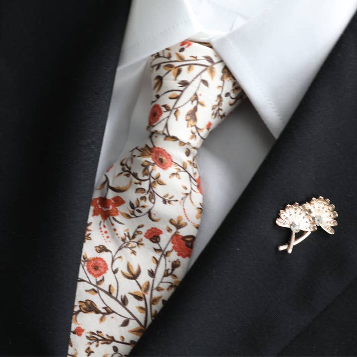 Tie Mood - Wholesale Necktie – Men’s - Shay Cinnamon Floral Skinny Tie2