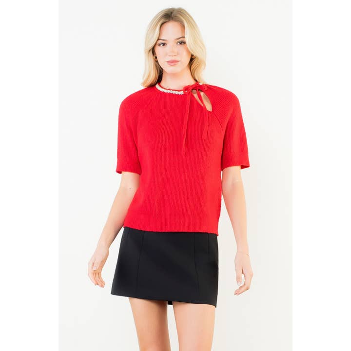 Kortärmad stickad topp med utsmyckade detaljer för wholesale av THML