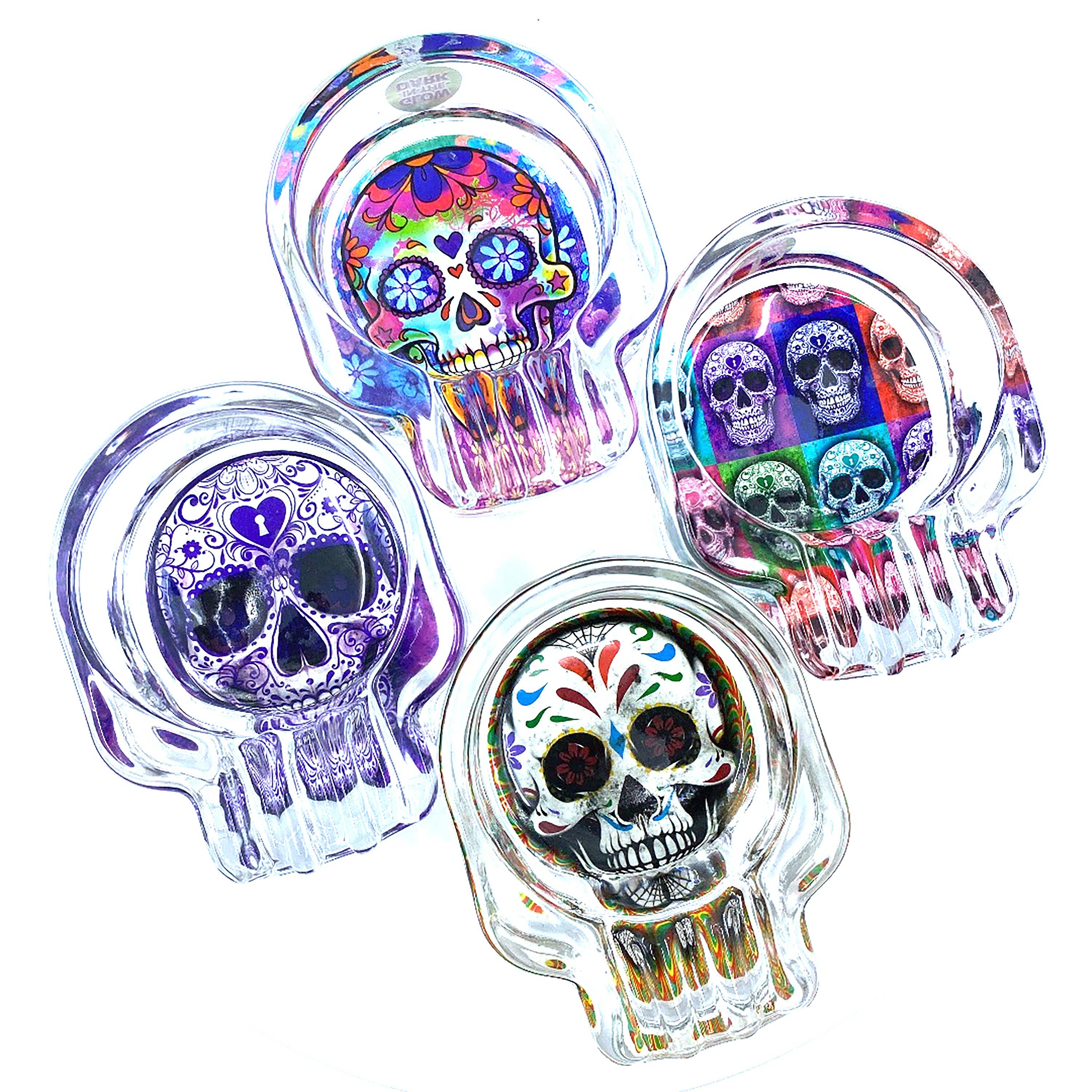 Novelty Brands - Wholesale Ashtray - Smokezilla Skull Shaped Glass Ashtray Assortment - 4/Display1