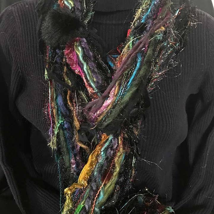 Scarves of Westwood - Wholesale Scarf - Women's - Dark Multi-Colored Beaded Scarf - Artisan Made