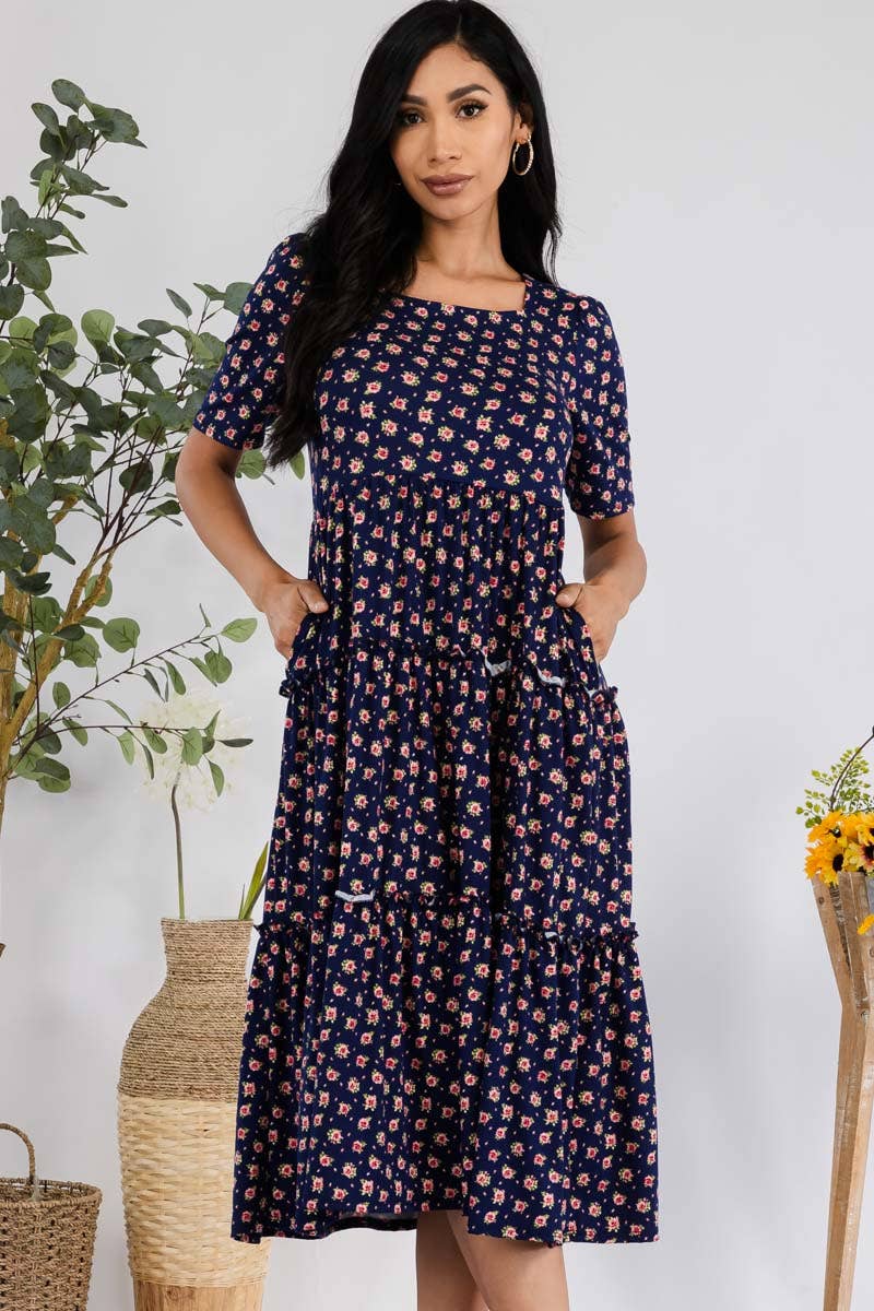 H&H Fashion Inc. – Großhandel Kleid – Damen – JR778X-DITSYFLOWER - Midi-Cocktailkleid mit Puffärmeln6