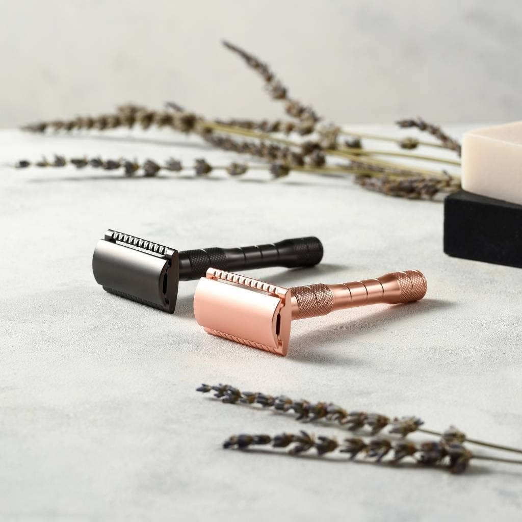 Jungle Culture – Lâmina por atacado – Aparelhos de barbear reutilizáveis rose gold e preto com garantia de 5 anos7