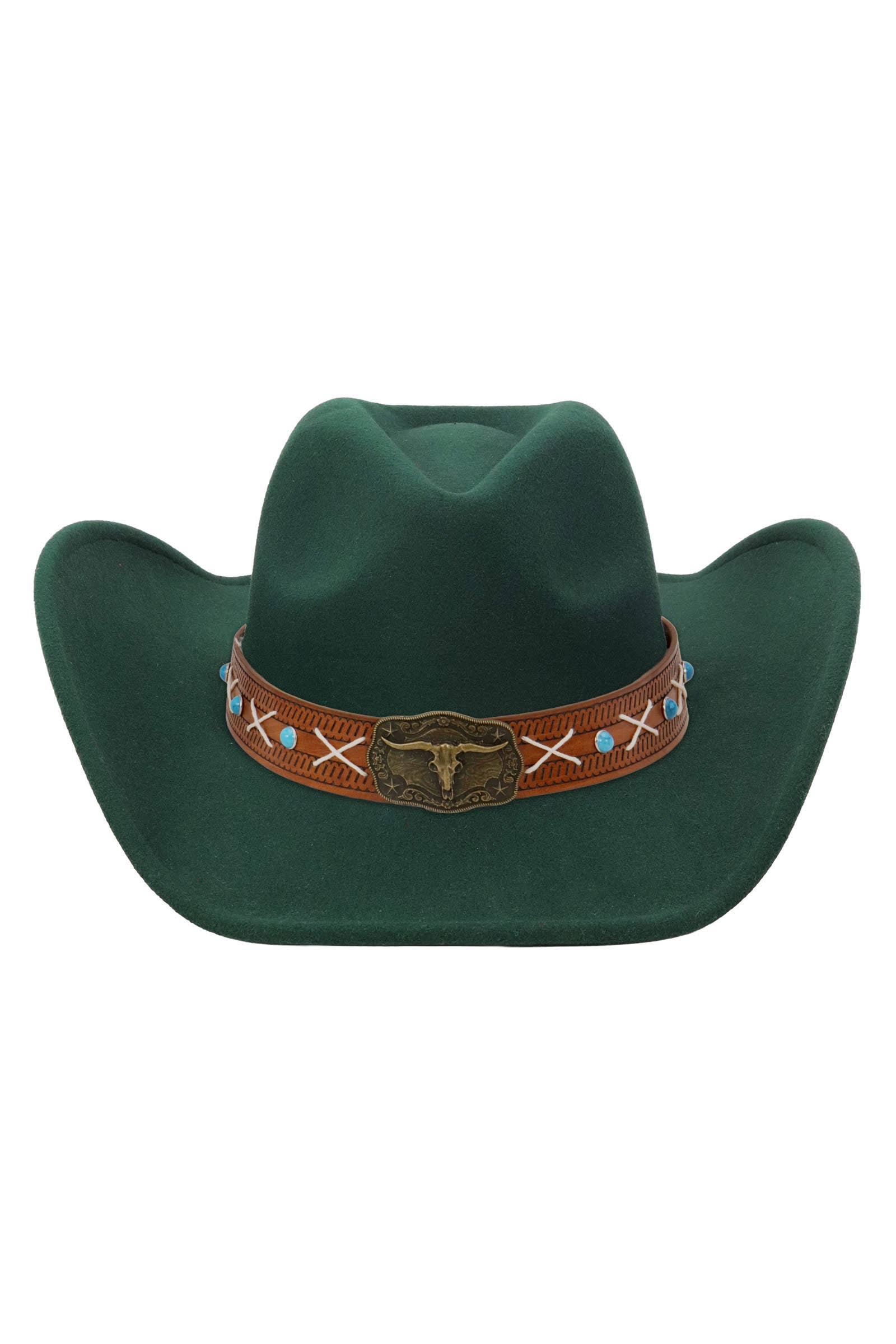 Cap Zone - Wholesale Cowboy Hat - Unisex - Longhorn Stitch Belt Two Tone Felt Cowboy Hat18
