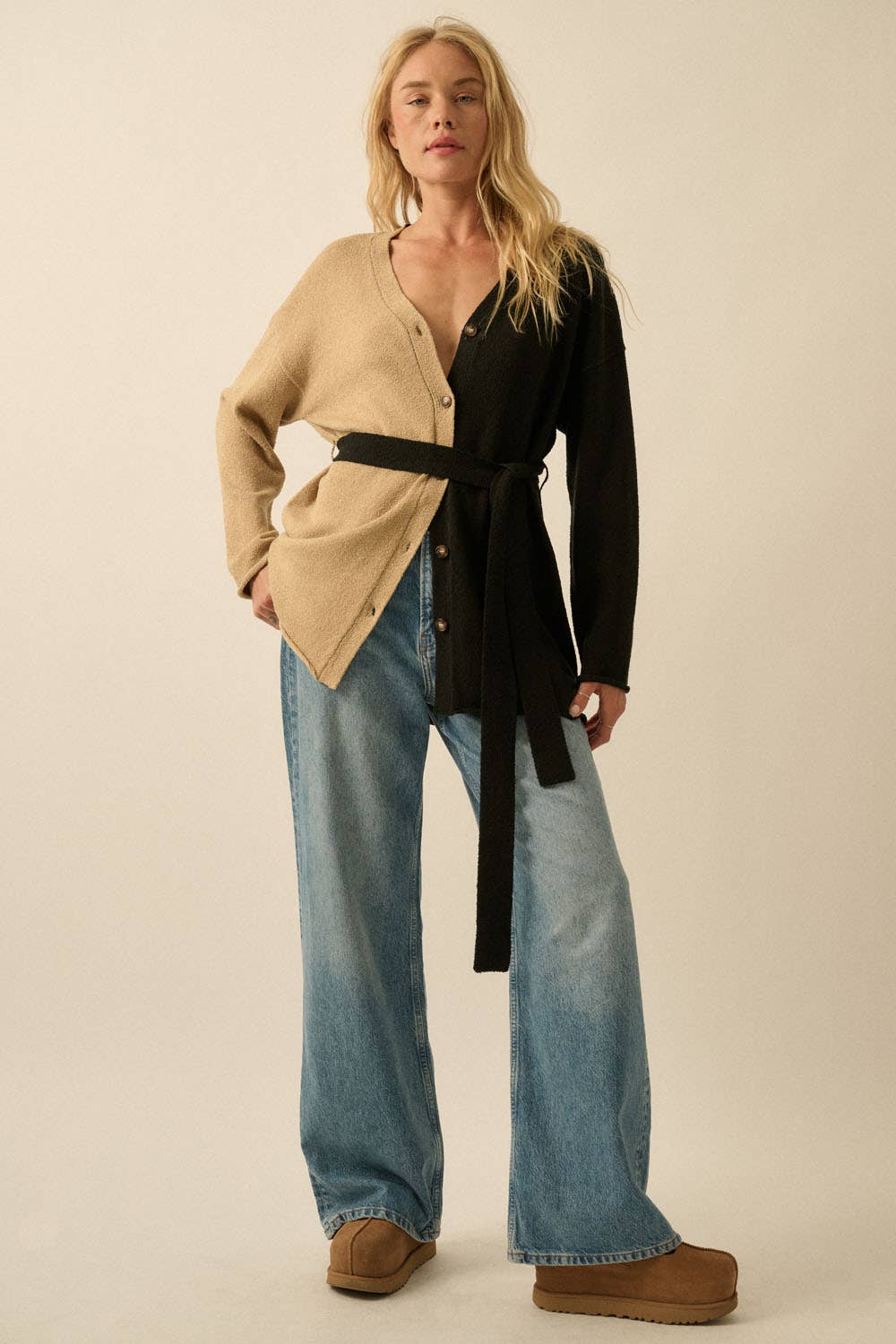 Promesa USA - Wholesale Cardigan - Women's - Textured Knit Colorblock Belted Cardigan9