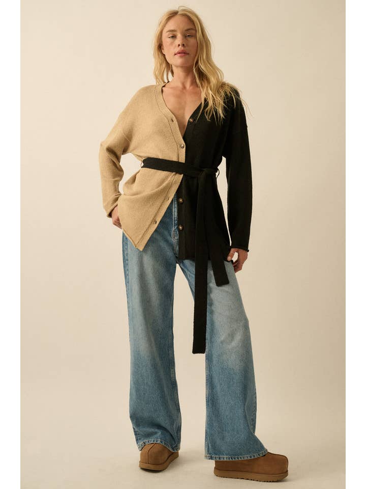 Promesa USA - Wholesale Cardigan - Women's - Textured Knit Colorblock Belted Cardigan9