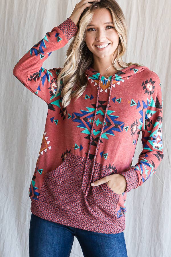 7th Ray – wholesale Hoodie – Women's – Aztec Print Drawstring Women's Hoodie T433714