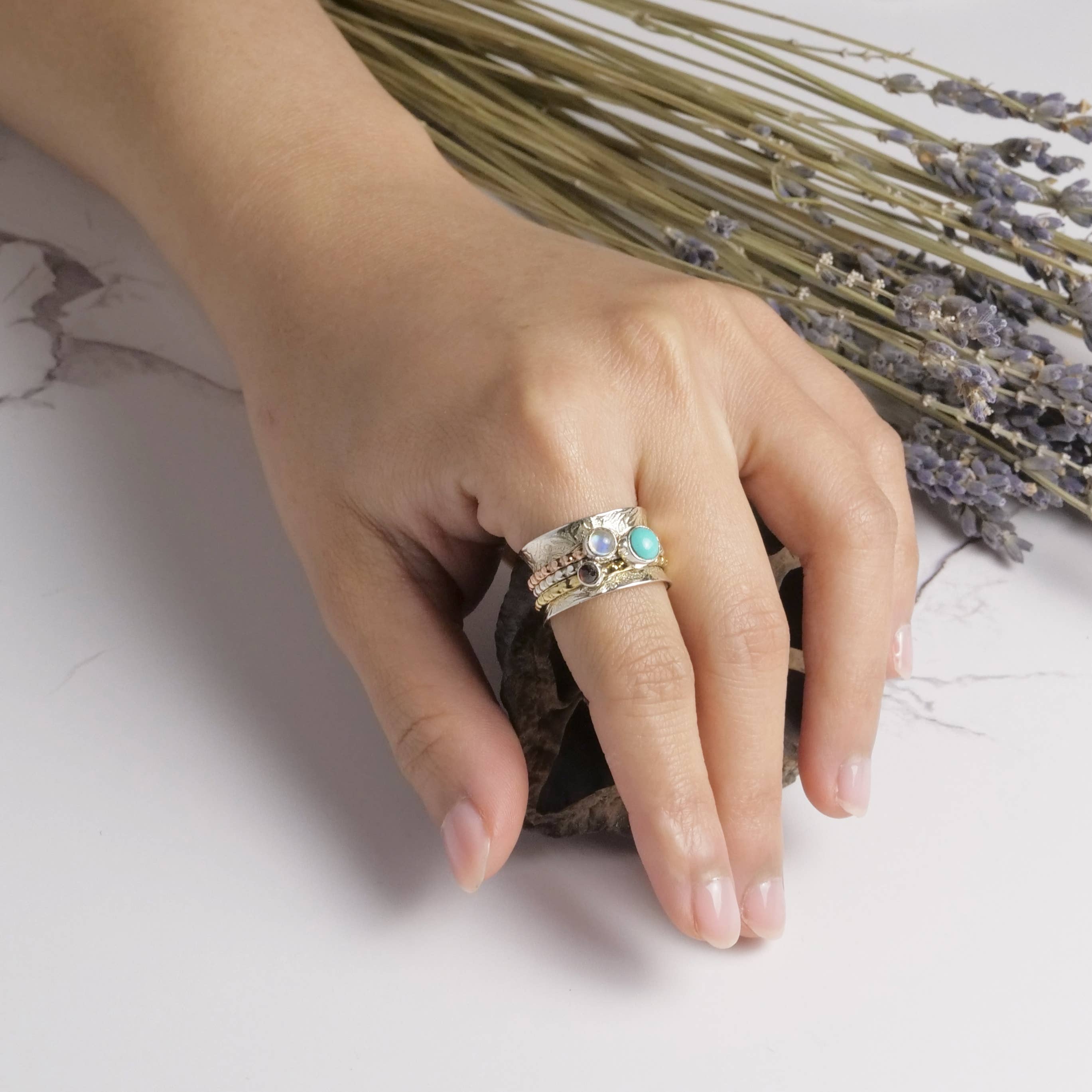 Baizaar - Wholesale Cocktail/Statement Ring - Sterling Silver Spinner Ring with 3 Stones2