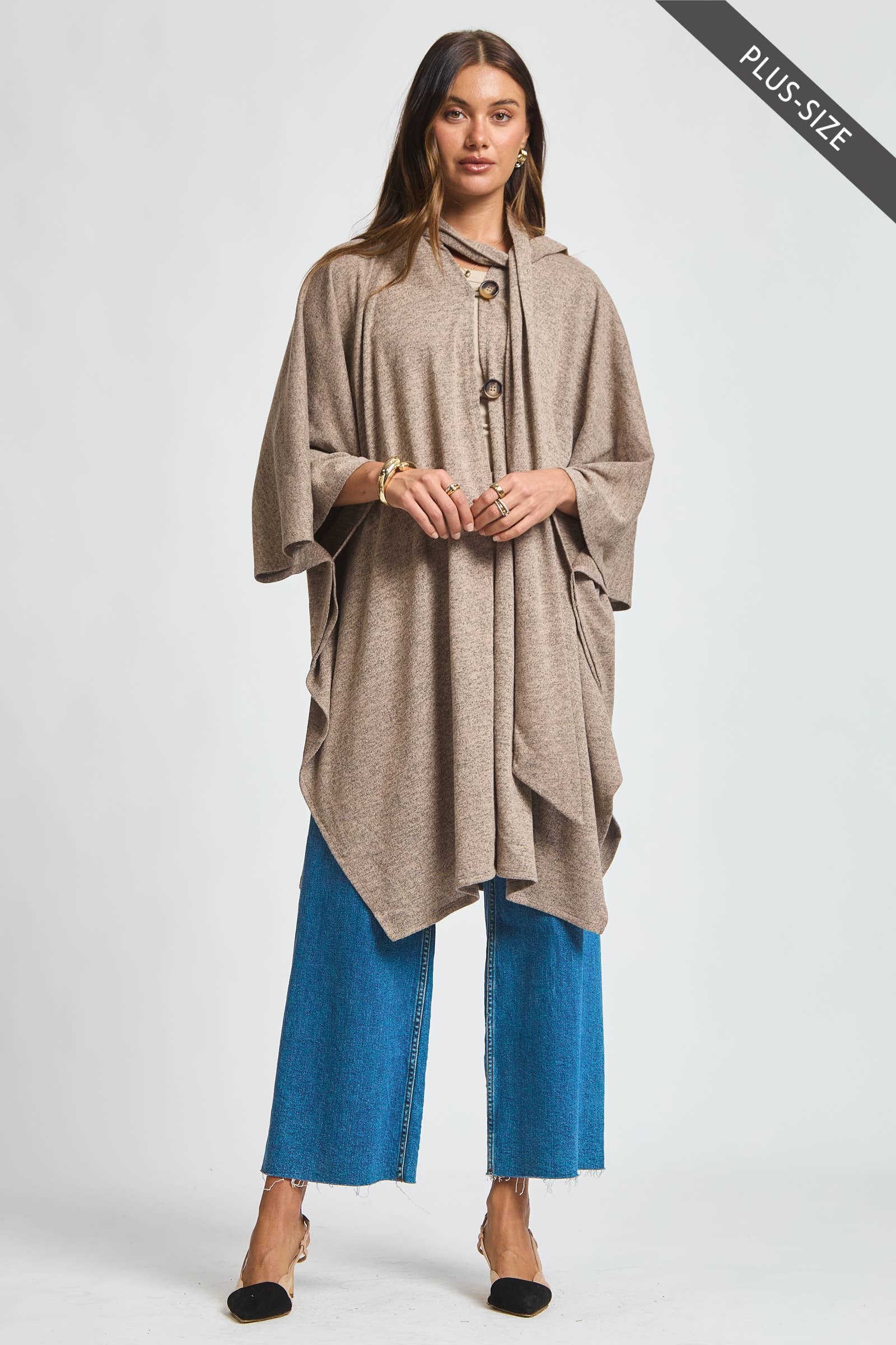 Dear Scarlett - Wholesale Poncho - Women's - PLUS SIZE Flowy Draped Poncho Top10