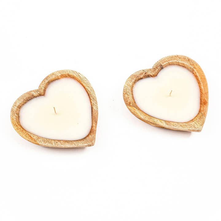 Beige Heart Shaped Soy Wax Candle - 3 Wicks, 6" Vanilla Sandalwood for wholesale on Faire