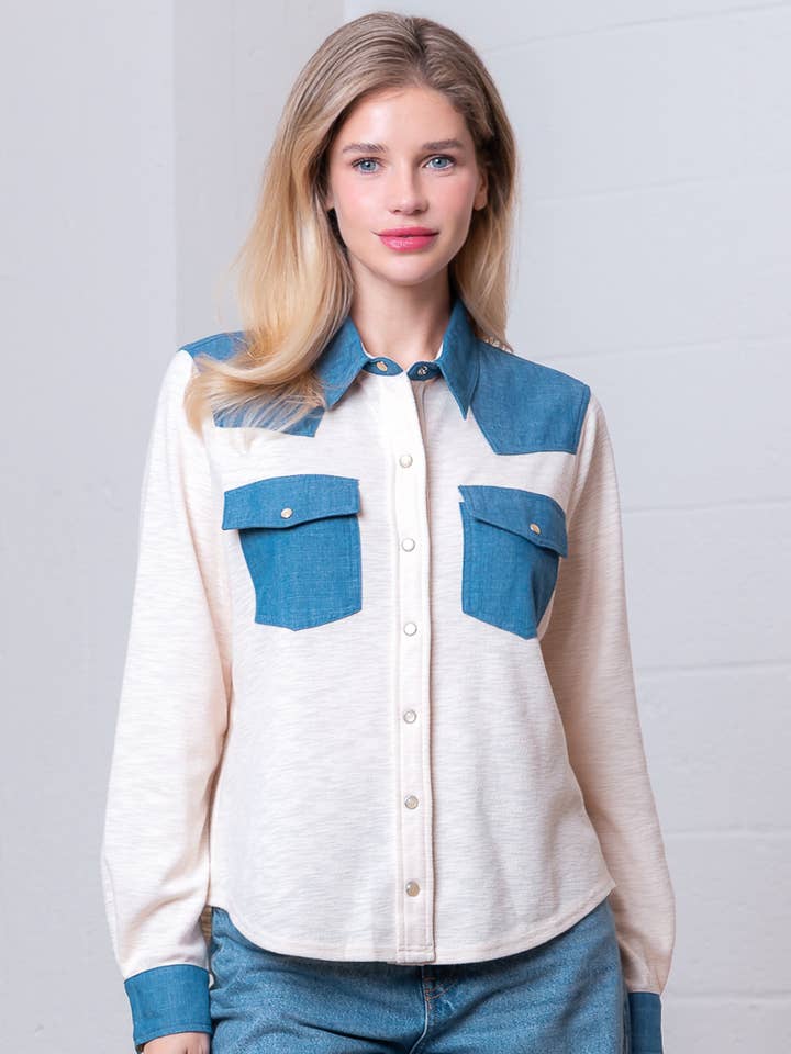 HT28797T-L/S WITH COLLAR CONTRAST DETAILED KNIT SHIRT for wholesale by Taelynn