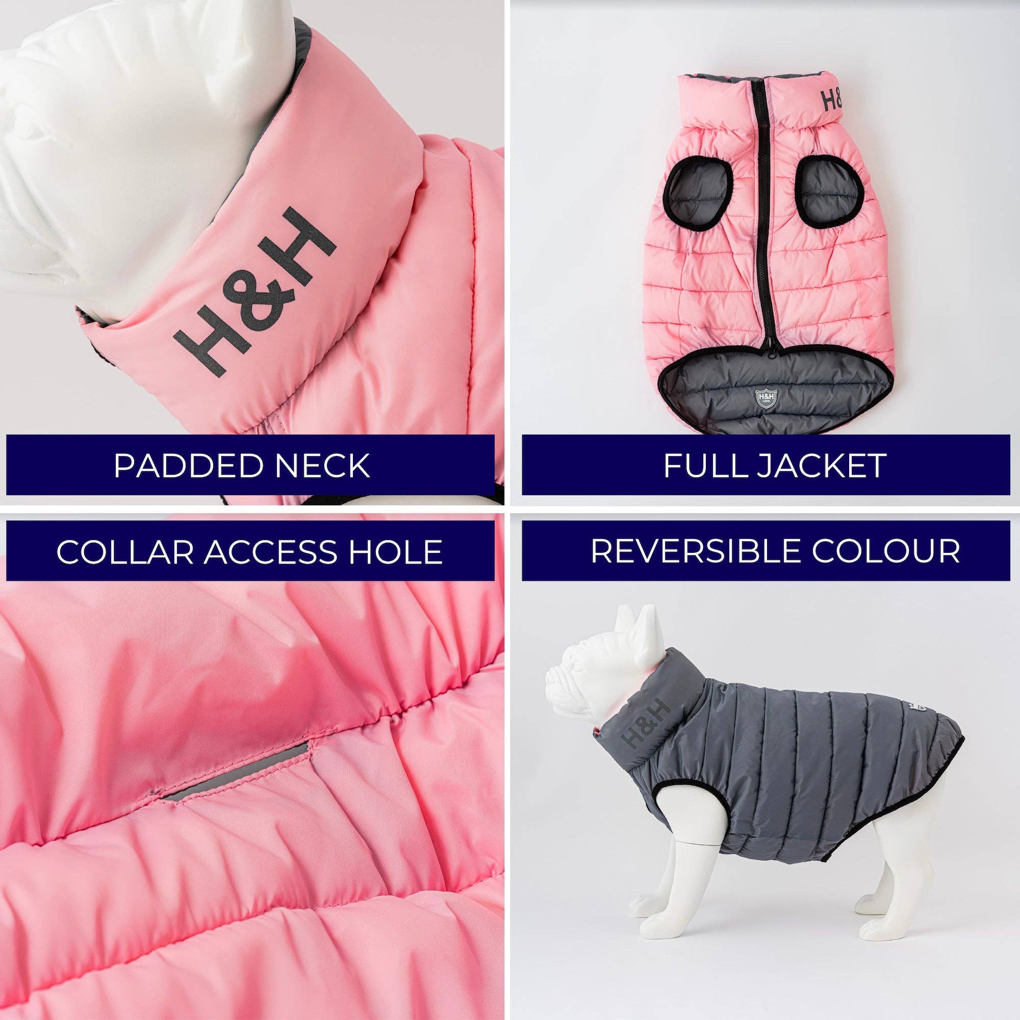 Wholesale Reversible Dog Puffer Jacket Light Pink and Grey for your
