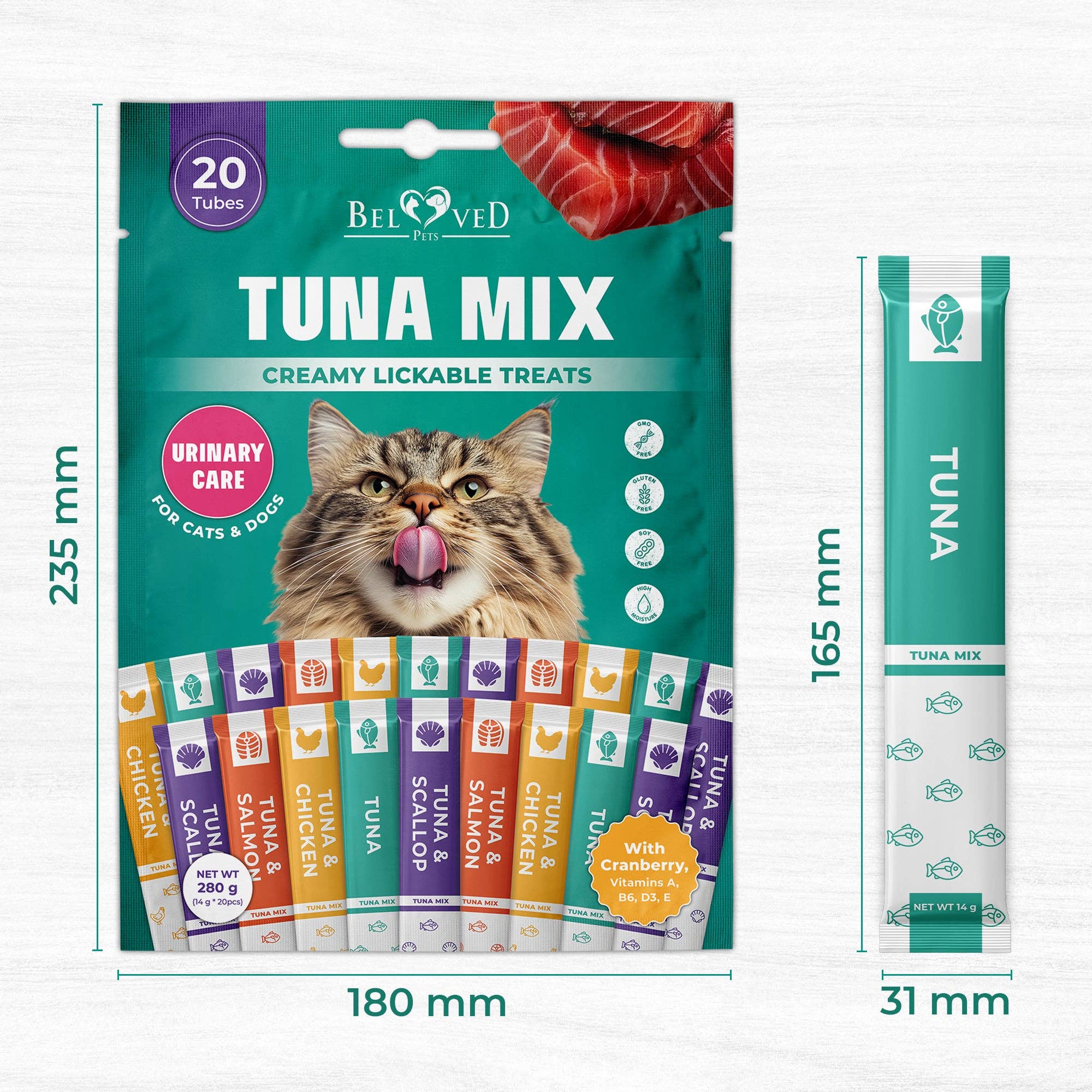 Beloved Pets - Wholesale Pet Treats - Cat - Beloved Pets Creamy Lickable Cat Treats & Wet Squeeze Tubes – Tuna Mix, Liquid Cat Snacks, Urinary Care, Multivitamin Treats for Cats & Small Dogs, Lick Up (10 Ounce (Pack of 1), Tuna Mix 20 Sticks)6
