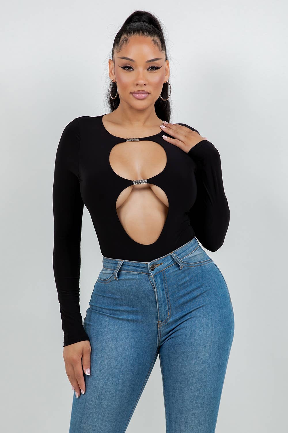 Uptown Apparel - Wholesale Bodysuit - Women's - J8092 VENECIA DOUBLE LINED BODYSUIT WITH CUT OUTS, METAL4