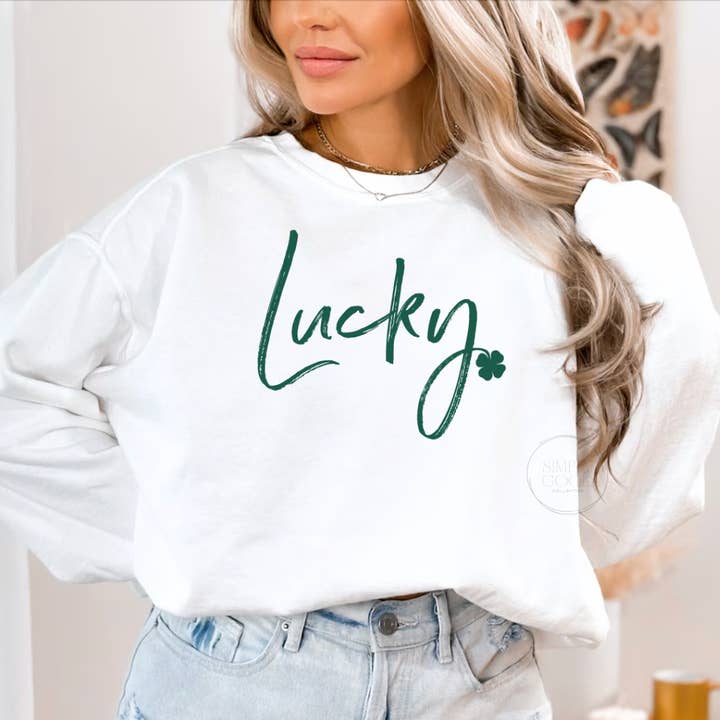 Lucky Crewneck Sweatshirt, Lucky Sweater, St Patrick's Day for wholesale by Simply Good Collective