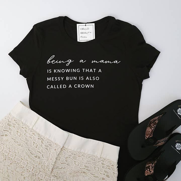 Hello Beauty Full & Co. - Wholesale Screen Printed T-Shirt - Women's - Mama T-Shirt, being a mama ladies V neck, mothers day, bun2