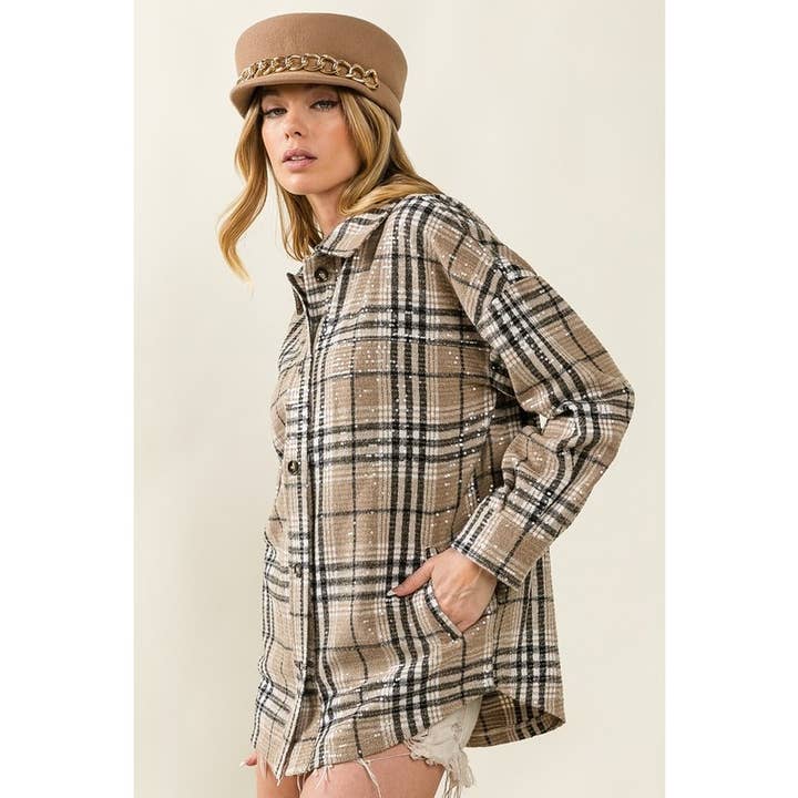 IVE - Wholesale Jacket - Women's - ALLOVER CLEAR SEQUINS VINTAGE PLAID JACKET