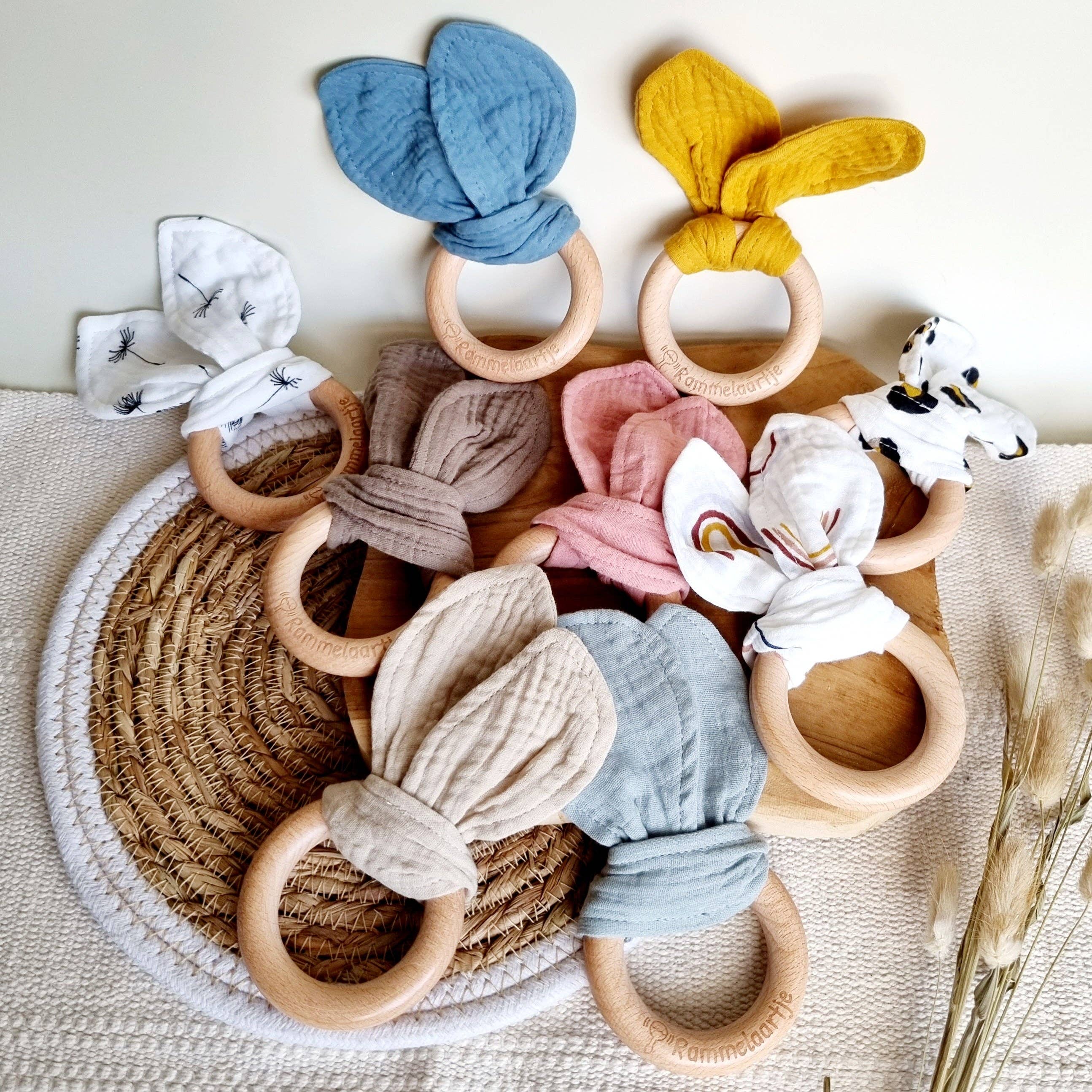 Rammelaartje - Wholesale Teether (Not Clip-On) - Baby - Wooden teether with soft rabbit ears 15 cm - Soft brown2